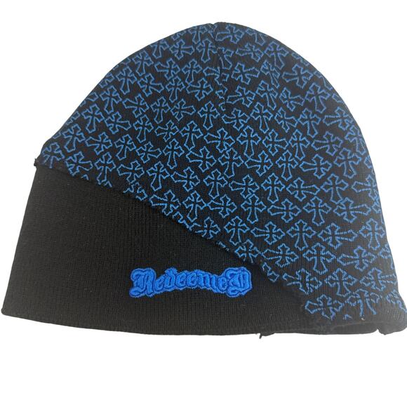 RedeemeD Black Blue Cross Embroidered One Size Fits Most - Picture 1 of 3